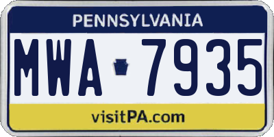 PA license plate MWA7935