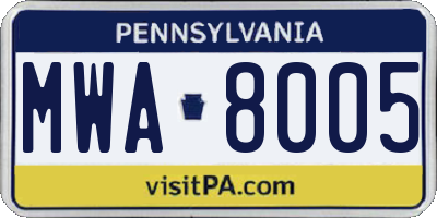 PA license plate MWA8005