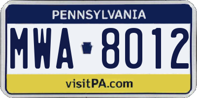 PA license plate MWA8012