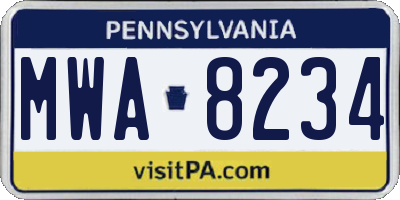 PA license plate MWA8234