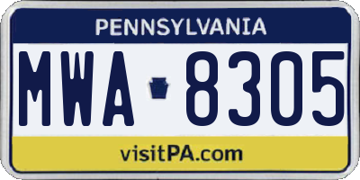 PA license plate MWA8305