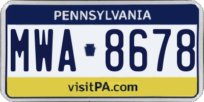 PA license plate MWA8678