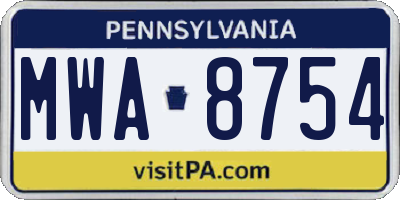 PA license plate MWA8754