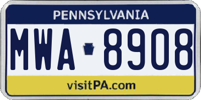 PA license plate MWA8908