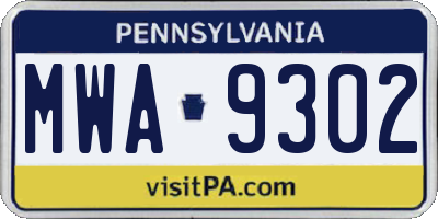 PA license plate MWA9302