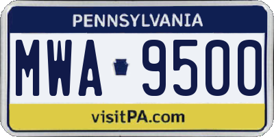 PA license plate MWA9500