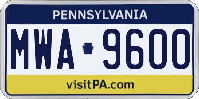 PA license plate MWA9600