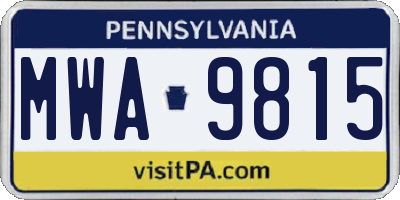 PA license plate MWA9815