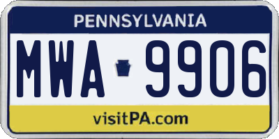 PA license plate MWA9906
