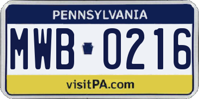 PA license plate MWB0216