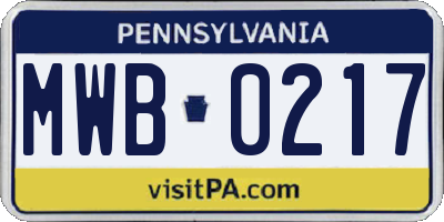 PA license plate MWB0217