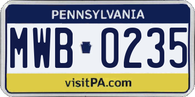 PA license plate MWB0235