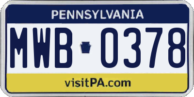 PA license plate MWB0378