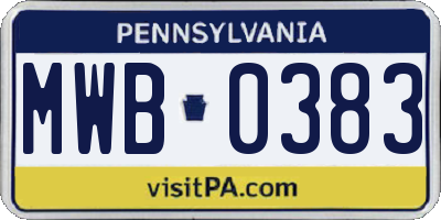 PA license plate MWB0383