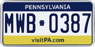 PA license plate MWB0387