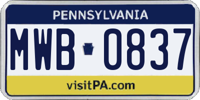 PA license plate MWB0837