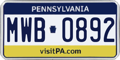 PA license plate MWB0892