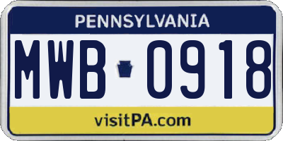 PA license plate MWB0918