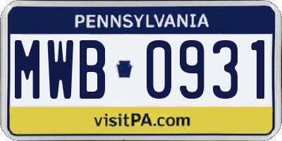 PA license plate MWB0931