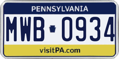 PA license plate MWB0934