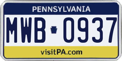 PA license plate MWB0937