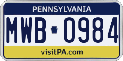 PA license plate MWB0984