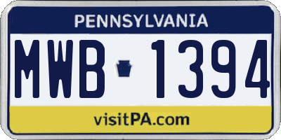 PA license plate MWB1394