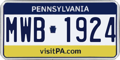 PA license plate MWB1924