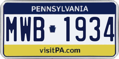 PA license plate MWB1934