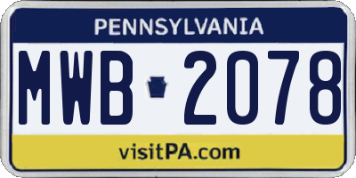PA license plate MWB2078