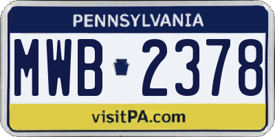 PA license plate MWB2378