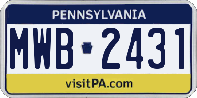 PA license plate MWB2431