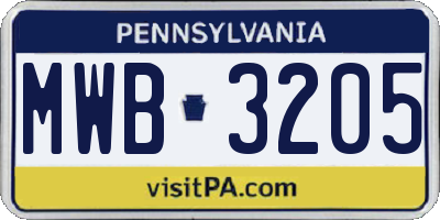 PA license plate MWB3205