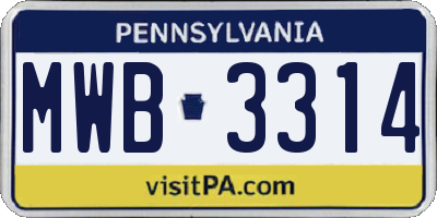 PA license plate MWB3314