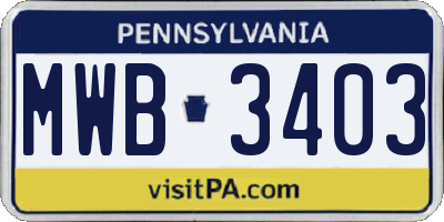 PA license plate MWB3403