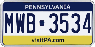 PA license plate MWB3534