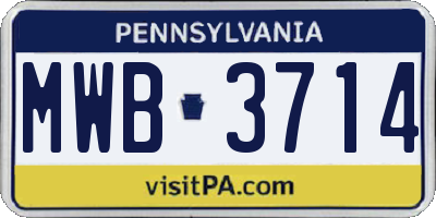 PA license plate MWB3714