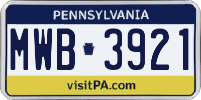 PA license plate MWB3921