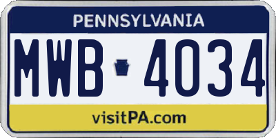 PA license plate MWB4034