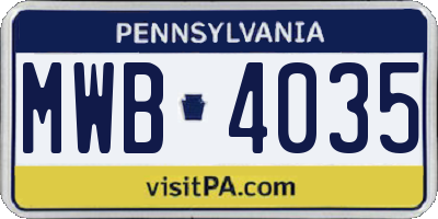 PA license plate MWB4035