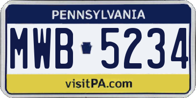 PA license plate MWB5234