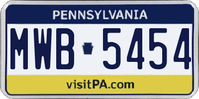 PA license plate MWB5454