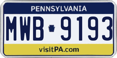 PA license plate MWB9193