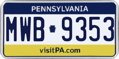 PA license plate MWB9353