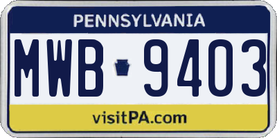 PA license plate MWB9403