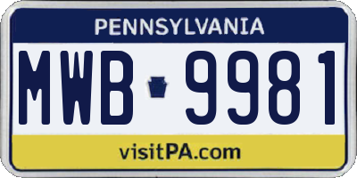 PA license plate MWB9981