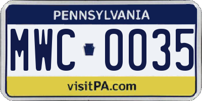 PA license plate MWC0035