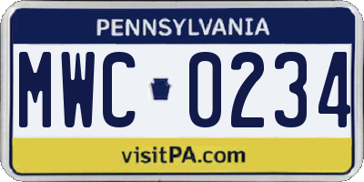 PA license plate MWC0234