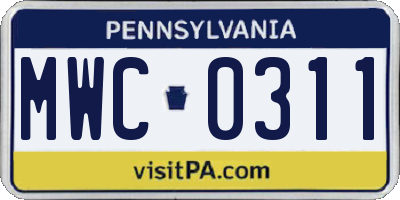 PA license plate MWC0311