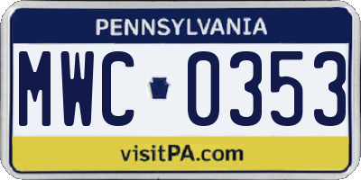 PA license plate MWC0353